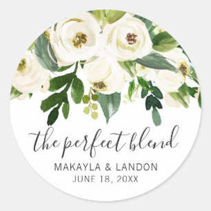 Modern White Floral Greenery Elegant Wedding Classic Round Sticker