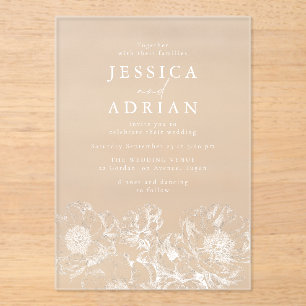 Modern White Floral line Art Wedding Acrylic Invitations