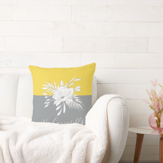 Modern White Floral on Colorblock Personalised Cushion (Couch)