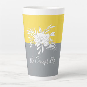 Modern White Floral on Colorblock Personalised   Latte Mug