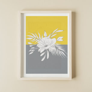 Modern White Floral on Colorblock Poster