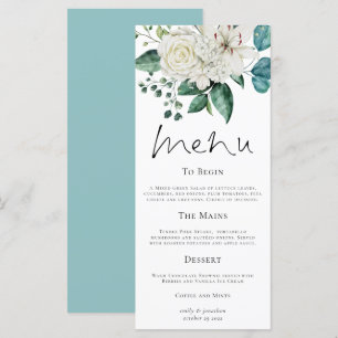 Modern White Florals Eucalyptus Wedding Menu