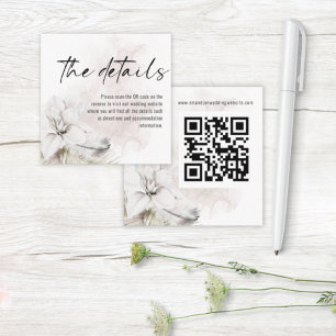 Modern White Florals QR Code Wedding Details Enclosure Card