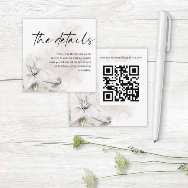 Modern White Florals QR Code Wedding Details Enclosure Card (Creator Uploaded)
