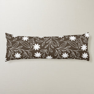 Modern White Flower Leaf Mocha Brown Body Cushion