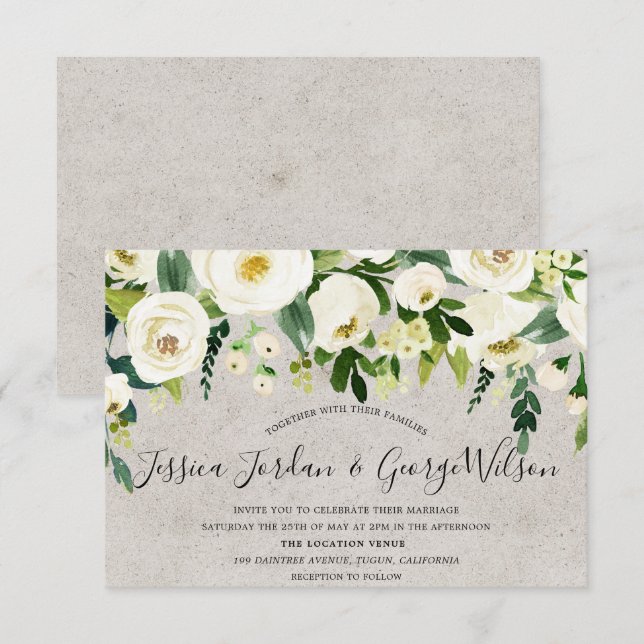 Modern White Flowers Elegant Wedding Invitation (Front/Back)