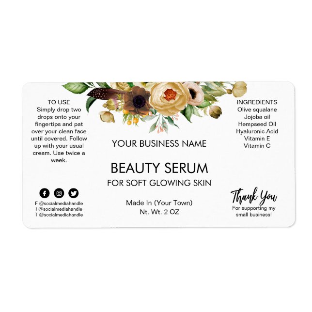 Modern White Flowers Face Serum Labels (Front)