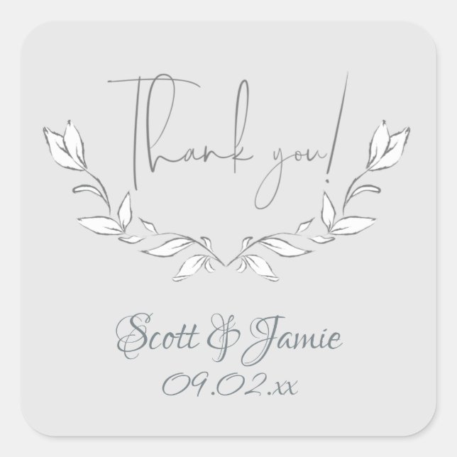 Modern White Flowers on Grey Square Sticker (Front)