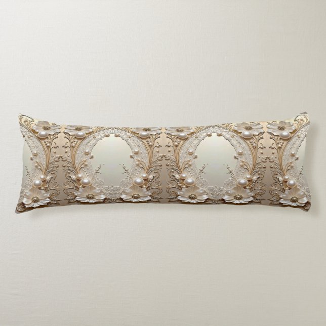 Modern White Flowers Pearls Body Pillow (Front)