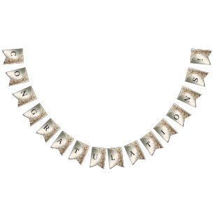 Modern White Flowers Pearls Bunting Flag