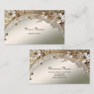 Modern White Flowers Pearls Business Card