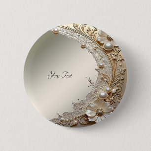 Modern White Flowers Pearls Button