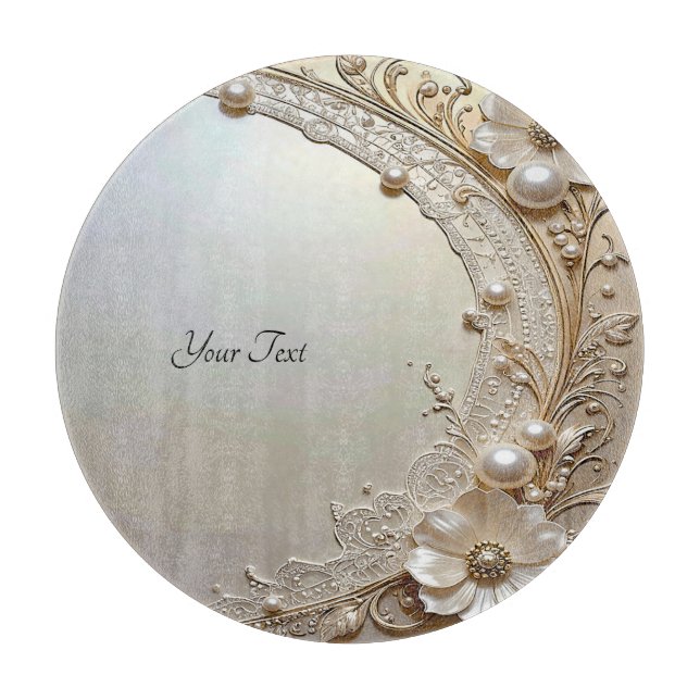 Modern White Flowers Pearls Cutting Board (Front)