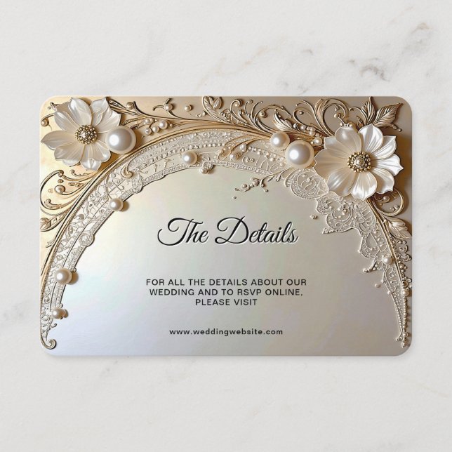 Modern White Flowers Pearls Detail Enclosure Card (Front)