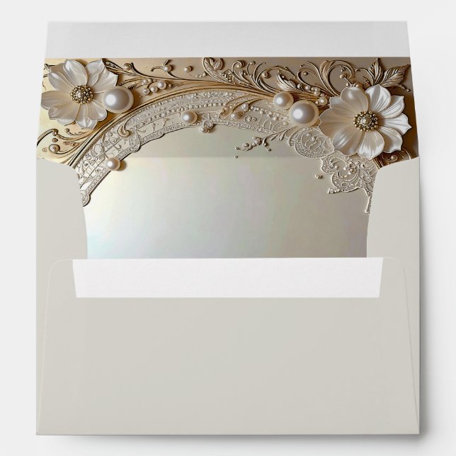 Modern White Flowers Pearls Envelope (Back (Bottom))