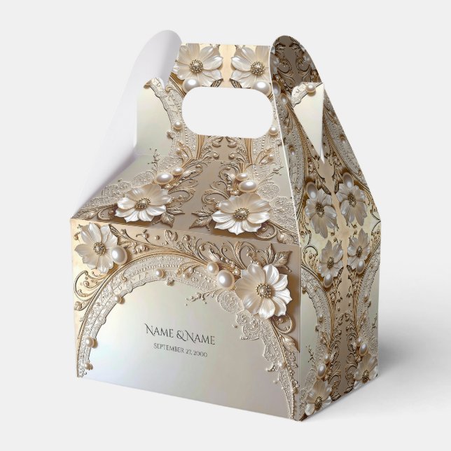 Modern White Flowers Pearls Favor Box (Front Side)