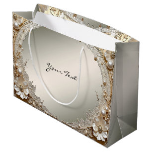 Modern White Flowers Pearls Gift Bag