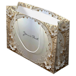 Modern White Flowers Pearls Gift Bag