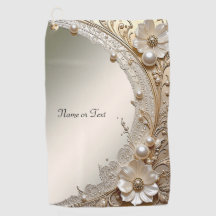 Modern White Flowers Pearls Golf Towel