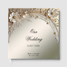 Modern White Flowers Pearls Guest Book