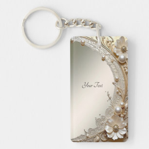 Modern White Flowers Pearls Keychain