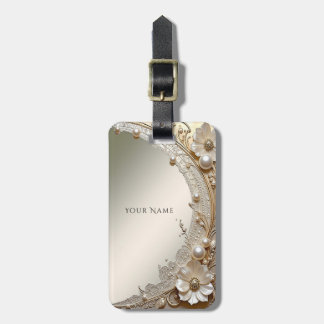 Modern White Flowers Pearls Luggage Tag