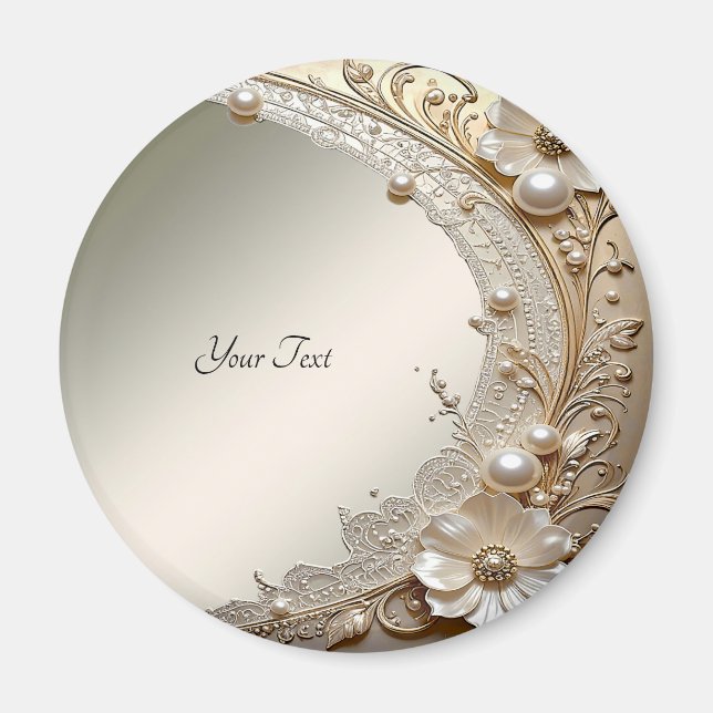 Modern White Flowers Pearls Magnet (Front)