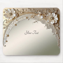 Modern White Flowers Pearls Mousepad