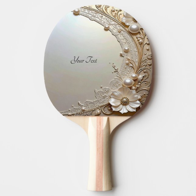 Modern White Flowers Pearls Ping Pong Paddle (Front)