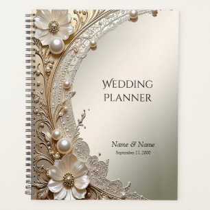 Modern White Flowers Pearls Planner