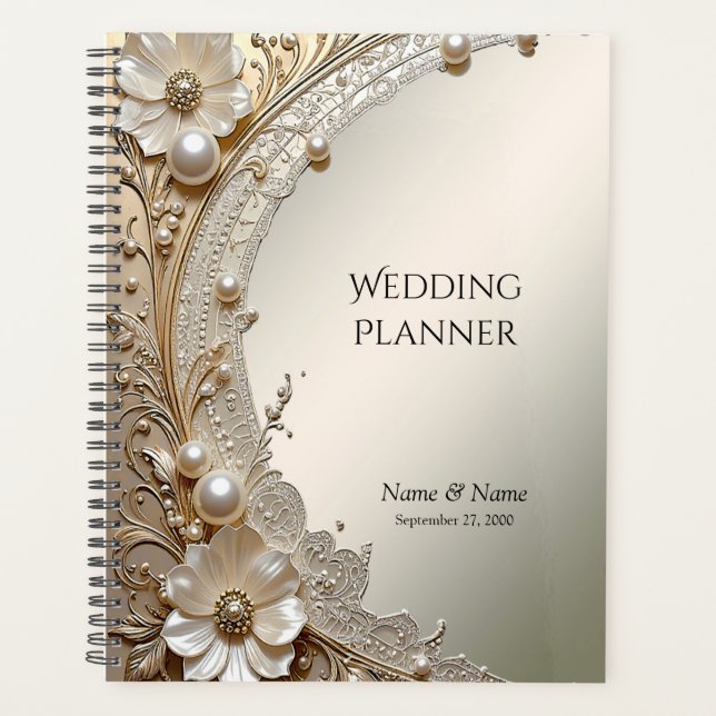 Modern White Flowers Pearls Planner (Front)