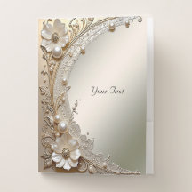 Modern White Flowers Pearls Pocket Folder