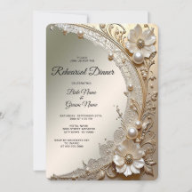 Modern White Flowers Pearls Rehearsal Dinner