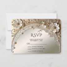 Modern White Flowers Pearls RSVP Card
