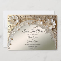 Modern White Flowers Pearls Save The Date