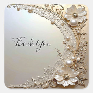 Modern White Flowers Pearls Sticker