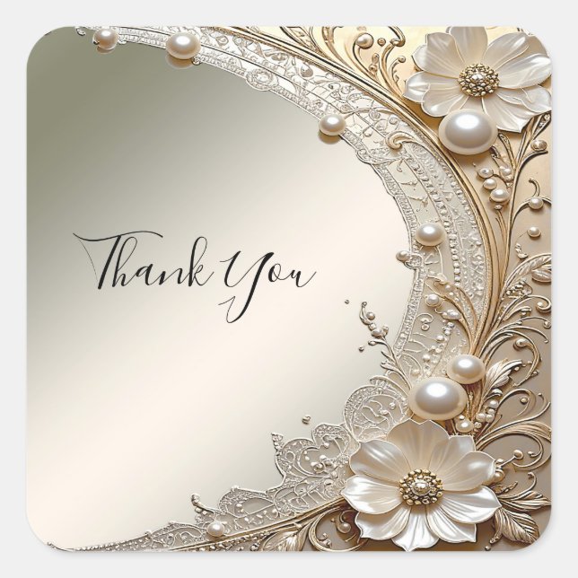 Modern White Flowers Pearls Sticker (Front)