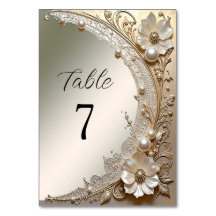 Modern White Flowers Pearls Table Number