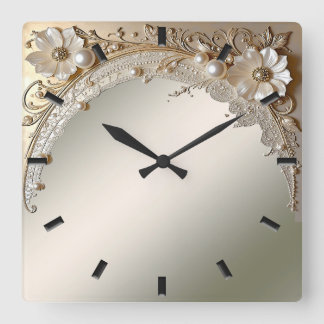 Modern White Flowers Pearls Wall Clock
