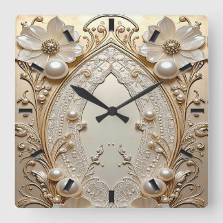 Modern White Flowers Pearls Wall Clock