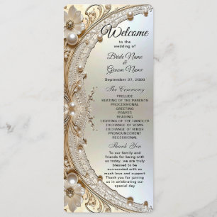 Modern White Flowers Pearls Wedding Program Programme