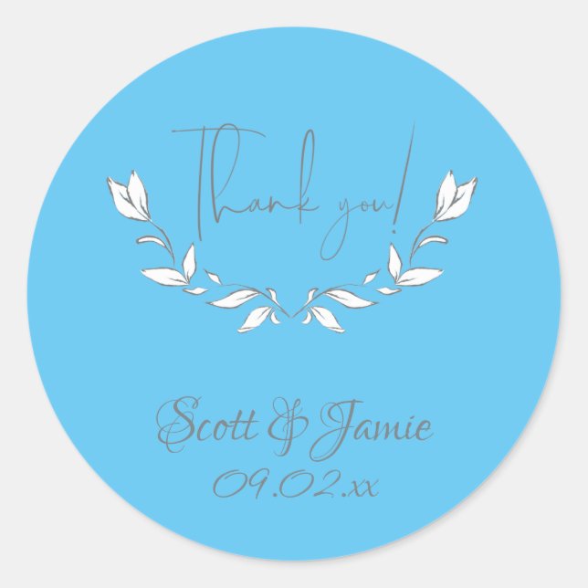 Modern White Flowers Thank You Classic Round Sticker (Front)