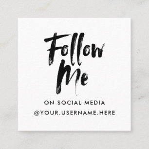 Modern white follow me photo social media minimal square business card
