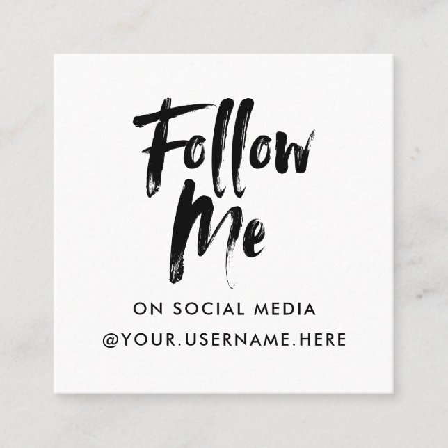 Modern white follow me photo social media minimal square business card (Front)