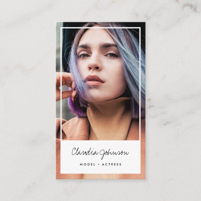 Modern white frame actor model singer dancer photo business card (Front)