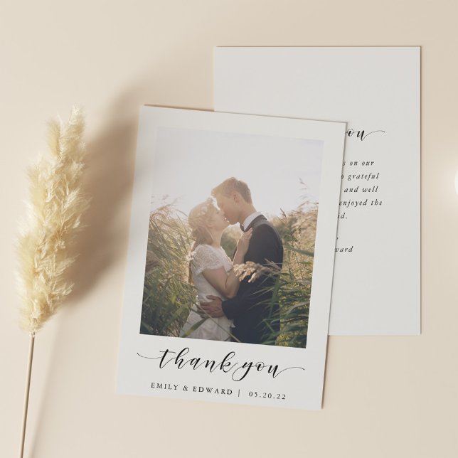 Modern White Frame Photo Wedding Thank You Card (Creator Uploaded)