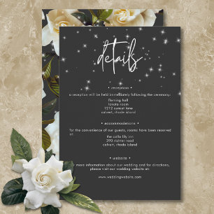 Modern White Gardenias on Black Sparkle Details Enclosure Card