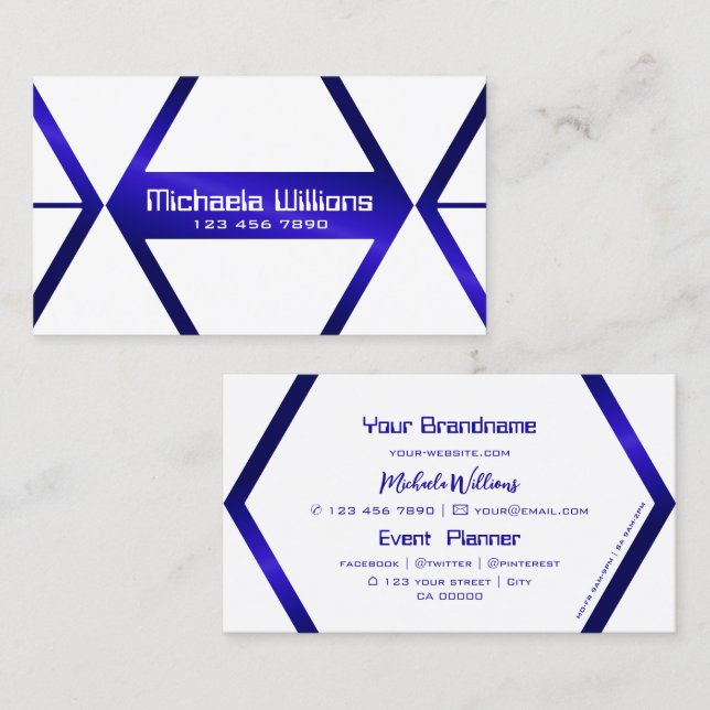 Modern White Geometric Blue Shimmer Eye Catching Business Card (Front/Back)