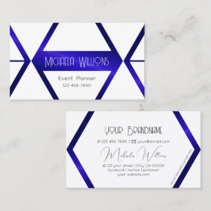 Modern White Geometric Blue Shimmer Professional Business Card