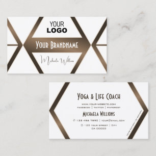 Modern White Geometric Brown Shimmer with Logo Business Card